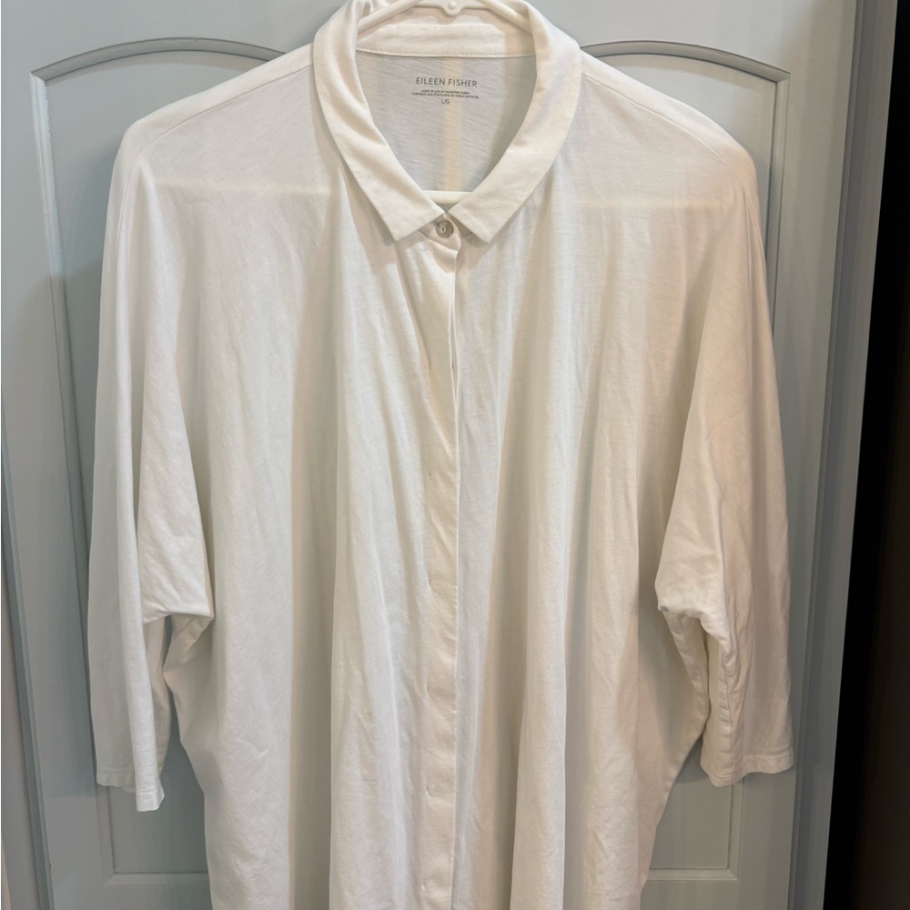 Eileen Fisher White Relaxed Button-Front Men's Shirt